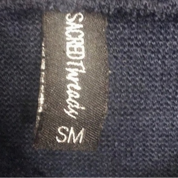 Sacred Threads Cardigan Sweater Plush Blue Coatigan Draped Thumb holes size M - Picture 6 of 12